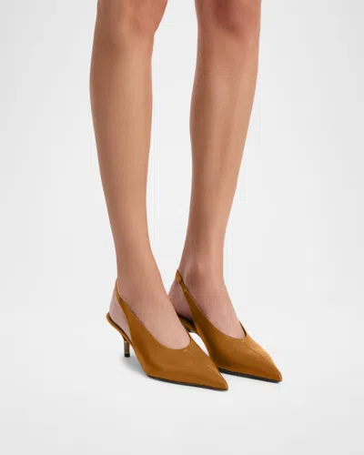 Khaite Bella 55 18kt Gold-plated Leather Slingback Pumps In Brown