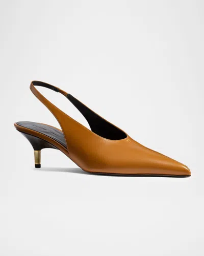 Khaite Bella 55 18kt Gold-plated Leather Slingback Pumps In Brown