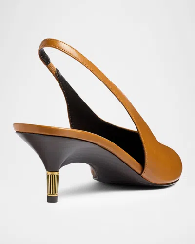 Khaite Bella 55 18kt Gold-plated Leather Slingback Pumps In Brown