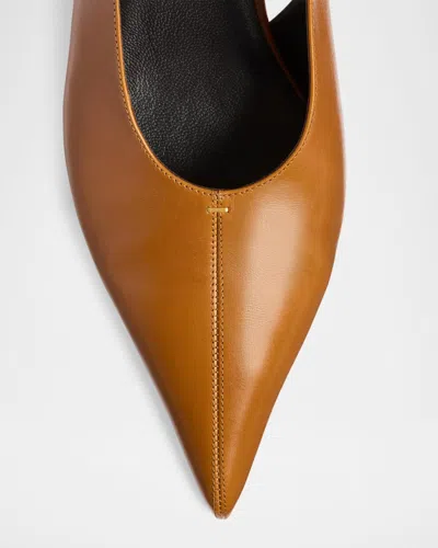 Khaite Bella 55 18kt Gold-plated Leather Slingback Pumps In Brown