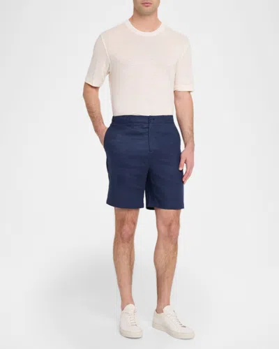 Bugatchi Trent Drawstring Linen Shorts In Blue