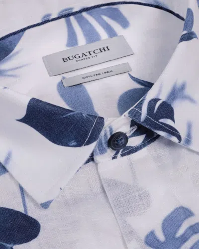 Bugatchi Orson Shaped Fit Leaf Print Short Sleeve Button-up Shirt In Blue