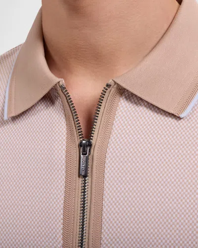Bugatchi Quarter Zip Polo In Neutral