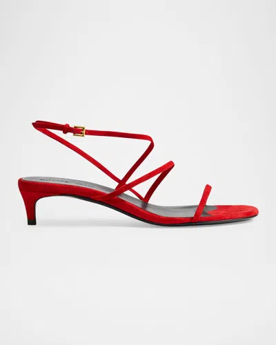 Khaite Loop Suede Kitten-heel Sandals In Red