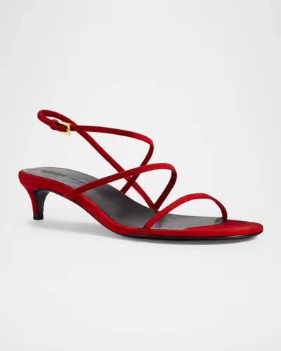 Khaite Loop Suede Kitten-heel Sandals In Red