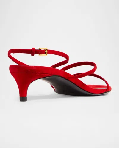 Khaite Loop Suede Kitten-heel Sandals In Red