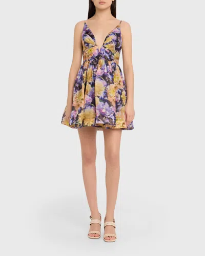 Zimmermann Luna Gathered Floral-print Linen And Silk-blend Mini Dress