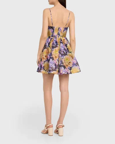 Zimmermann Luna Gathered Floral-print Linen And Silk-blend Mini Dress