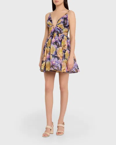 Zimmermann Luna Gathered Floral-print Linen And Silk-blend Mini Dress