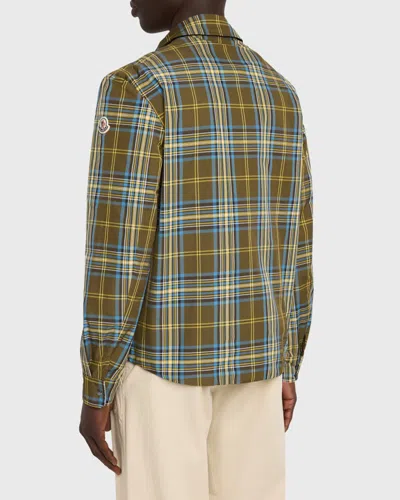 Moncler Checked Chest-pocket Overshirt In Green