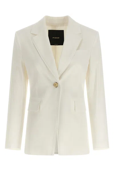 Pinko White Linen Viscose Elastane Jacket In Neutral