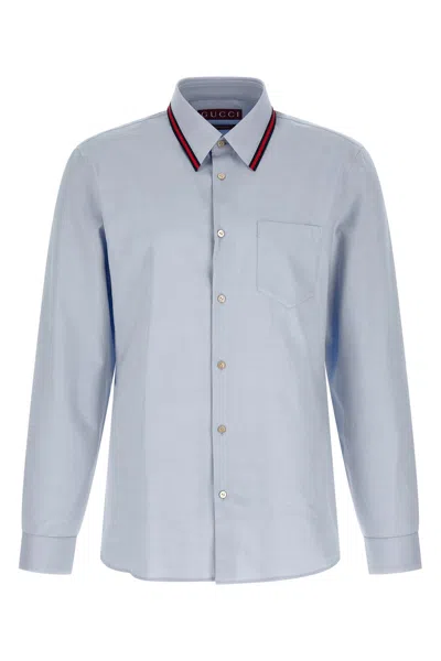 Gucci Oxford Shirt Web Collar Long Sleeves In Blue
