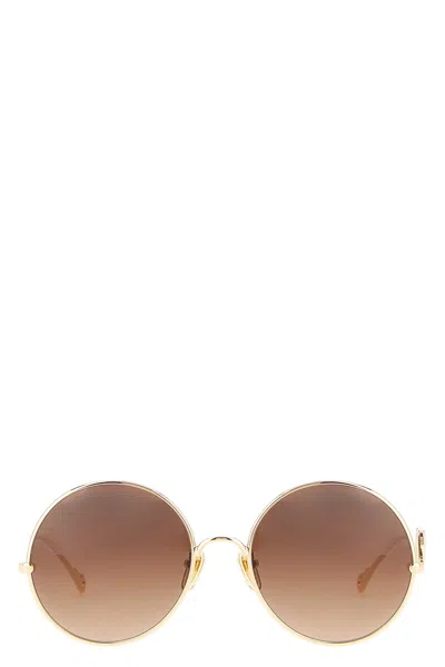 Chloé Round Frame Sunglasses Featuring Curved Temples In Brown