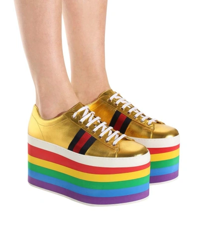 Shop Gucci Platform Sneakers In Gold