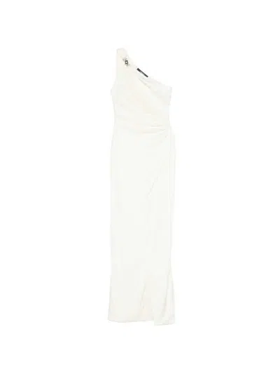 Versace Cream Jersey And Crepe Medusa 95 Draped Gown In White