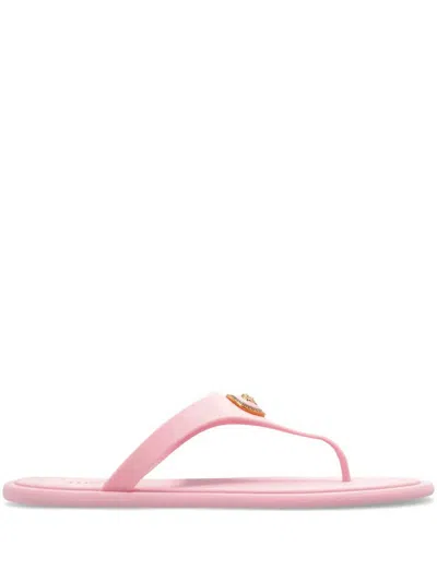 Versace Gianni Ribbon Pink Sandals With Metallic Medusa Head On The Front In Rubber Woman