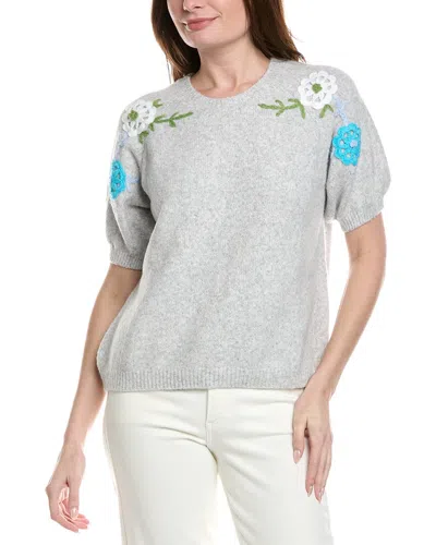 Cece Flower Embroidery Pull Over Wool-blend Blouse In Gray