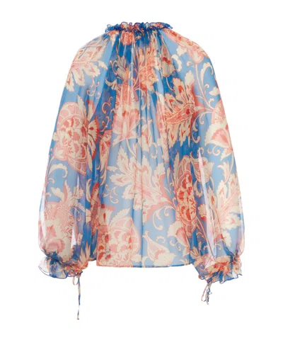 Etro Ruffled Button-front Silk Blouse In Multi