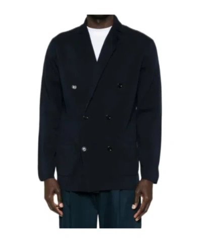 Lardini Double-breasted Black Tailored Jacket With Structured Lapel In Black