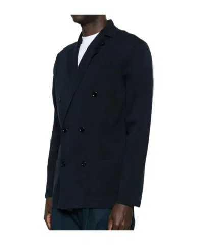 Lardini Double-breasted Black Tailored Jacket With Structured Lapel In Black