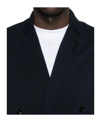 Lardini Double-breasted Black Tailored Jacket With Structured Lapel In Black