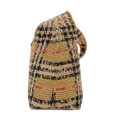 Burberry Womens Sand Small Margate Check Raffia Hobo Bag In Brown