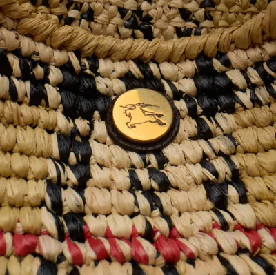 Burberry Womens Sand Small Margate Check Raffia Hobo Bag In Brown