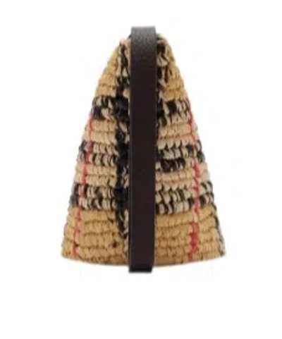 Burberry Margate Leather-trimmed Woven Raffia Clutch Bag In Brown