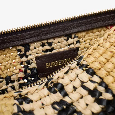 Burberry Margate Leather-trimmed Woven Raffia Clutch Bag In Brown