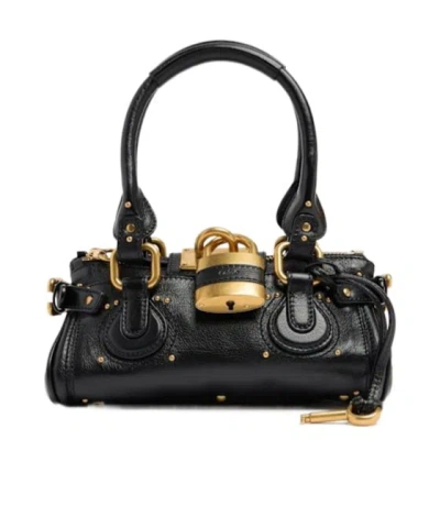 Chloé Paddington Black Shoulder Bag With Oversized Padlock And C-shaped Buckles In Grainy Leather Woman In Black