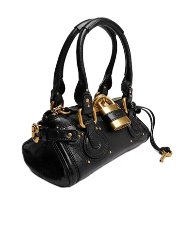 Chloé Paddington Black Shoulder Bag With Oversized Padlock And C-shaped Buckles In Grainy Leather Woman In Black