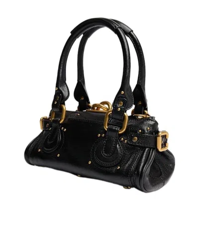 Chloé Paddington Black Shoulder Bag With Oversized Padlock And C-shaped Buckles In Grainy Leather Woman In Black