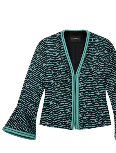 Emporio Armani Blazer Contrast Trim Flared Sleeves Open Front In Multi