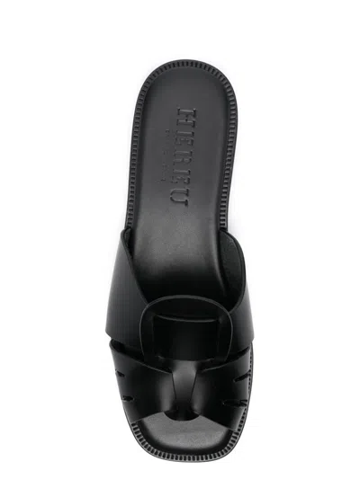 Hereu Cutout Flat Mules In Black