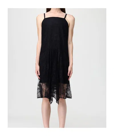 Twinset Lace-overlay Midi Dress In Black