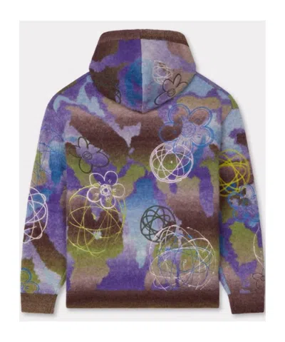 Kenzo Hooded Wool Blend Top Abstract Pattern In Multi