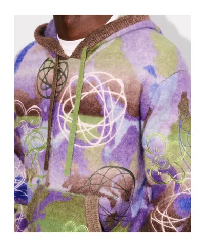 Kenzo Hooded Wool Blend Top Abstract Pattern In Multi