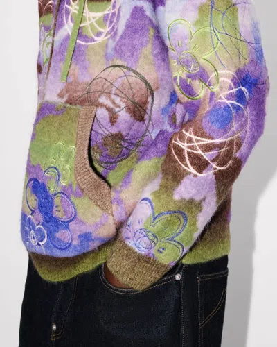Kenzo Hooded Wool Blend Top Abstract Pattern In Multi
