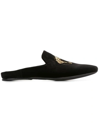 Versace Black Velvet Medusa Slip-on Loafers In Black/gold