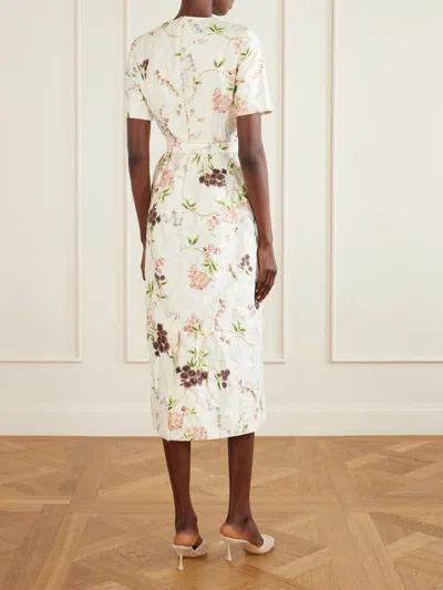 Erdem Floral Print Textured Satin Midi Pencil Dress In Neutral