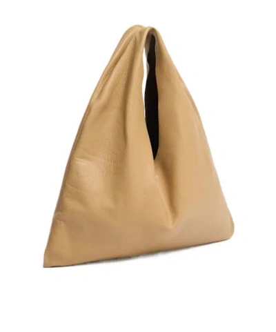 The Row Small Bindle Silk Leather Top Handle Bag In Brown