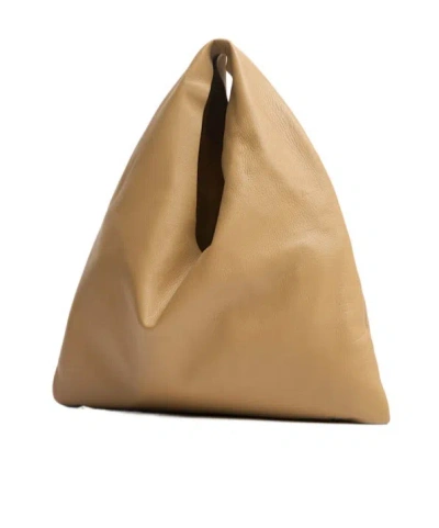 The Row Small Bindle Silk Leather Top Handle Bag In Brown
