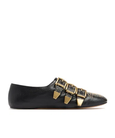 Chloé Susanna Buckle-details Studded Flat Pumps In Animal Print