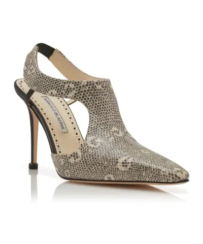 Manolo Blahnik Polignac Snakeskin-pattern Mules In Brown