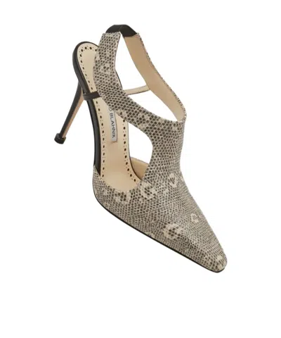 Manolo Blahnik Polignac Snakeskin-pattern Mules In Brown