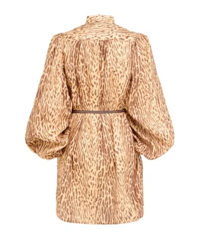 Zimmermann Cascadian Leopard Print Long Sleeve Tunic Dress In Brown