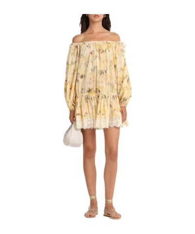 Zimmermann Cascadian Off-the-shoulder Lace-trimmed Printed Cotton-voile Mini Dress In Brown