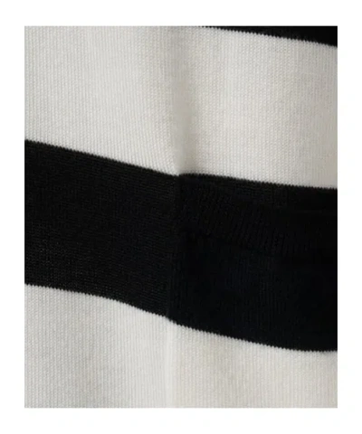 Max Mara Striped Wool Cardigan With V-neck And Flock Motif In Black