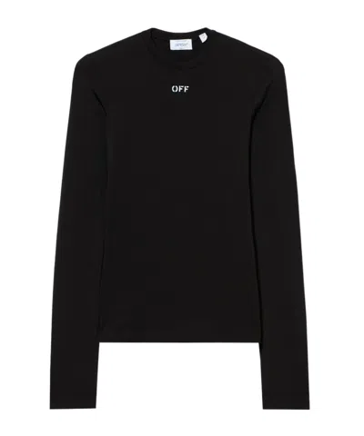 Off-white Fitted Long Sleeve Ribbed Crop T-shirt In Black