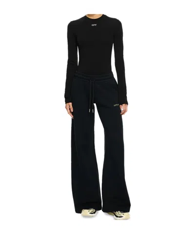 Off-white Fitted Long Sleeve Ribbed Crop T-shirt In Black
